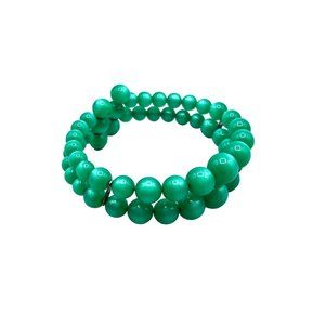 Vintage Green Moonglow Lucite Bracelet Beaded Double Cuff Early Plastic Bracelet
